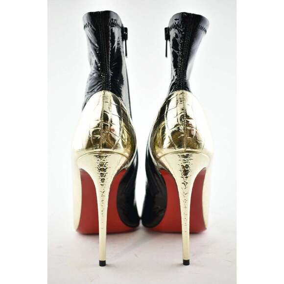 Christian Louboutin Bibooty 100 Black Platine Gold Patent Ankle Heel Boot 38 - Picture 11 of 12